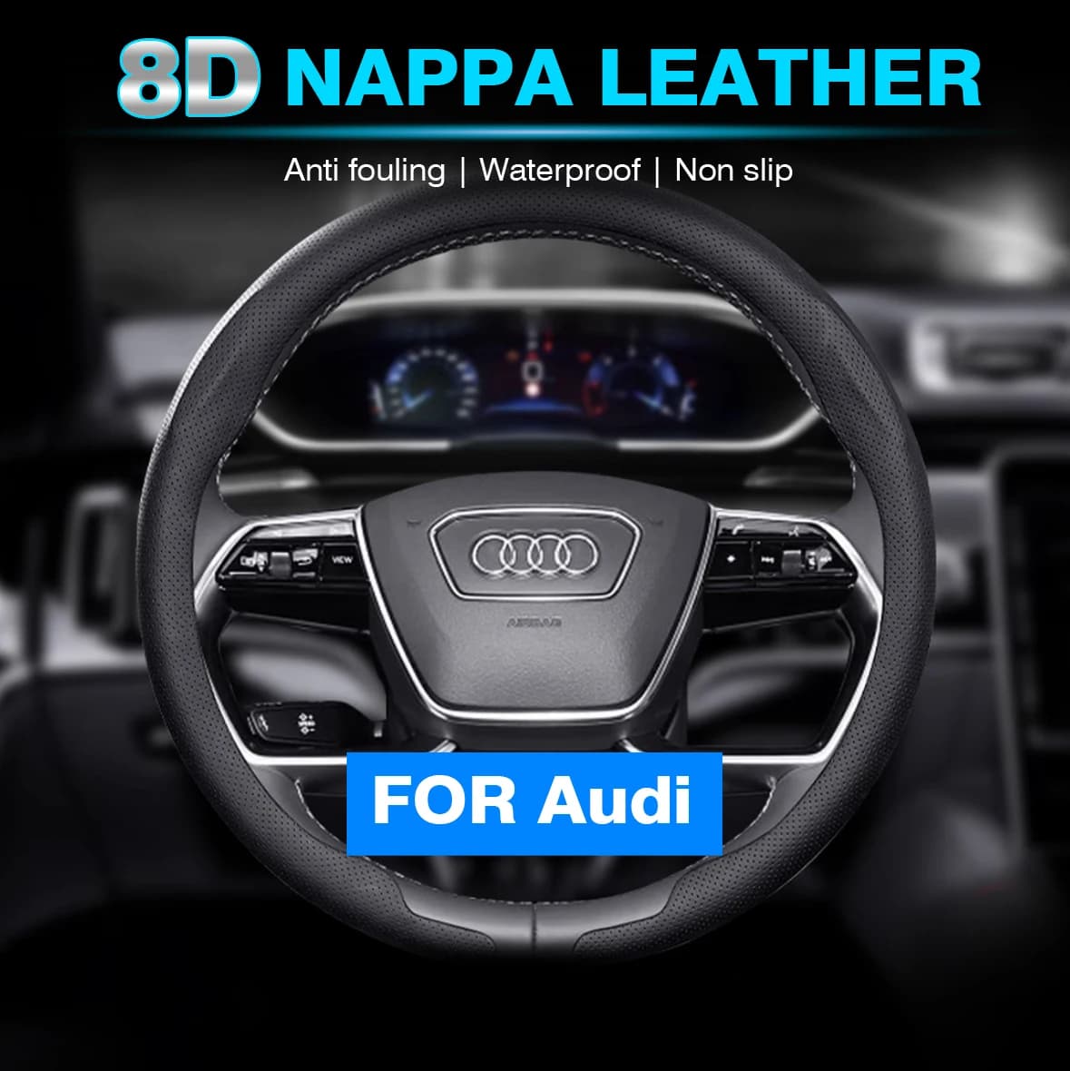 8D Nappa leather Car Steering Wheel Cover For Audi A3 A4 A5 A6 A7 A8 A1 A2 Q1 Q2 Q3 Q4 Q5 Q6 Q7 Q8 RS3 RS5 RS7 Auto Accessories