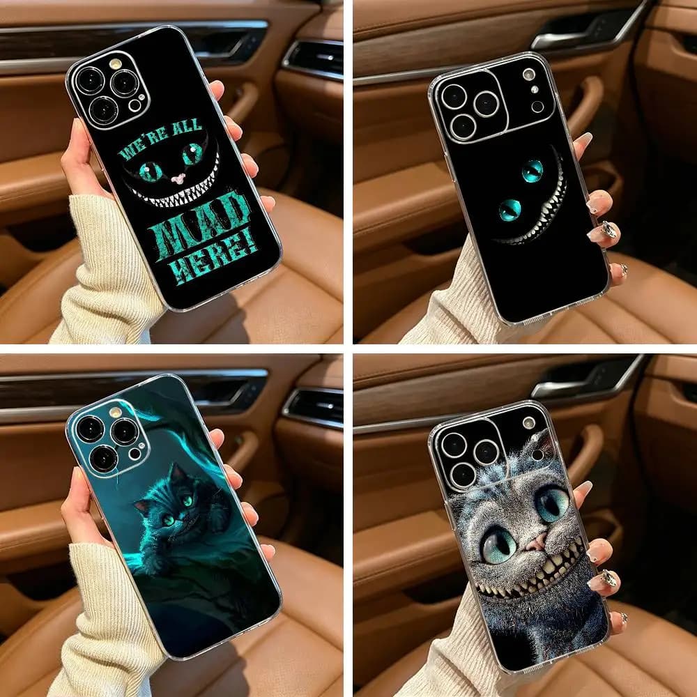 Cute C-Cheshire cat Phone Case For iPhone17,16,15,14,13,12,11 ,Pro Max, Plus Soft Silicone Transparent Cover