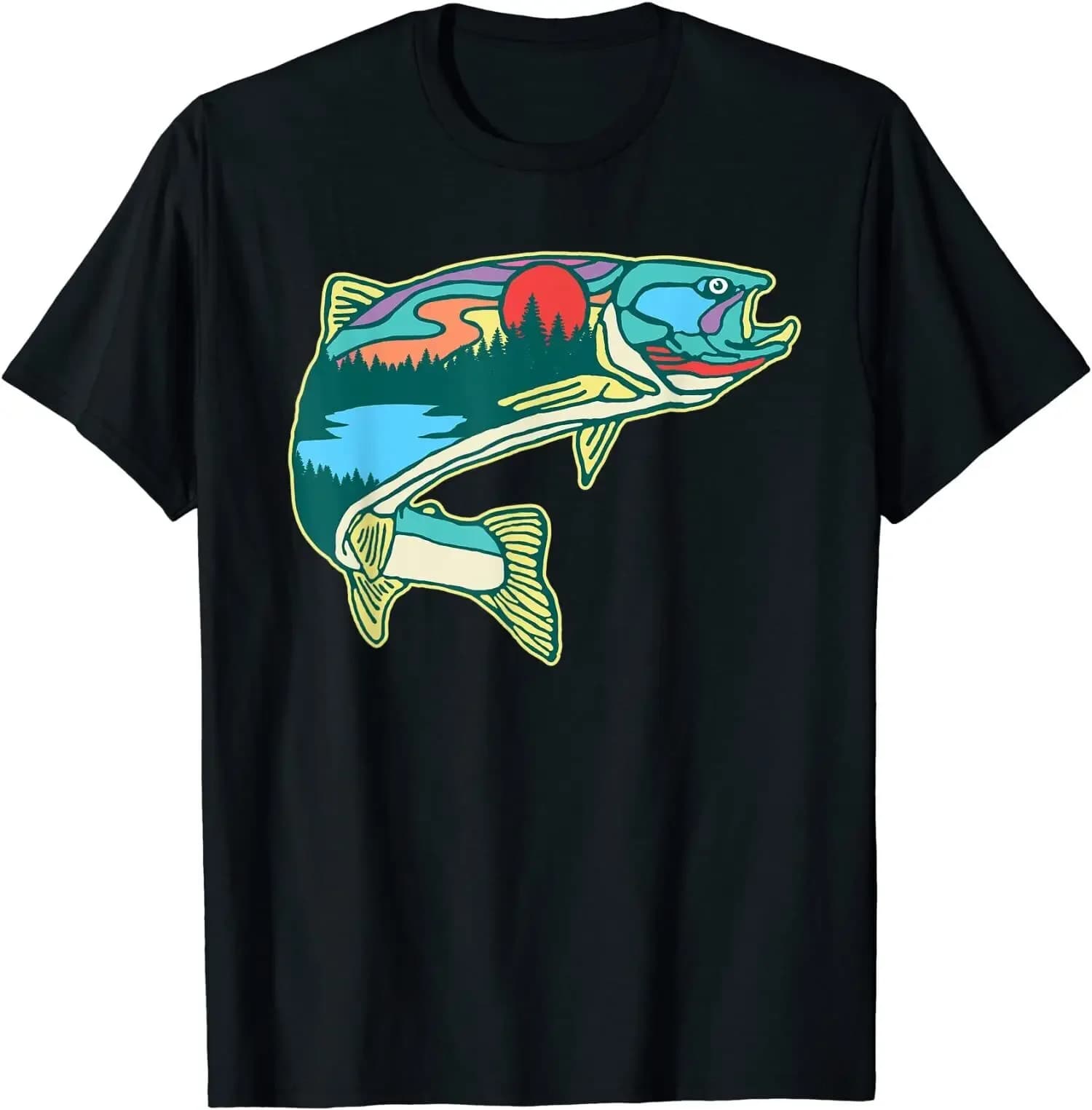 Troutt Vintage Fishing Retro Great Gift Idea Tee T-Shirt Fish Lover  Men's 100% Cotton Casual T-shirts Loose Top S-3XL