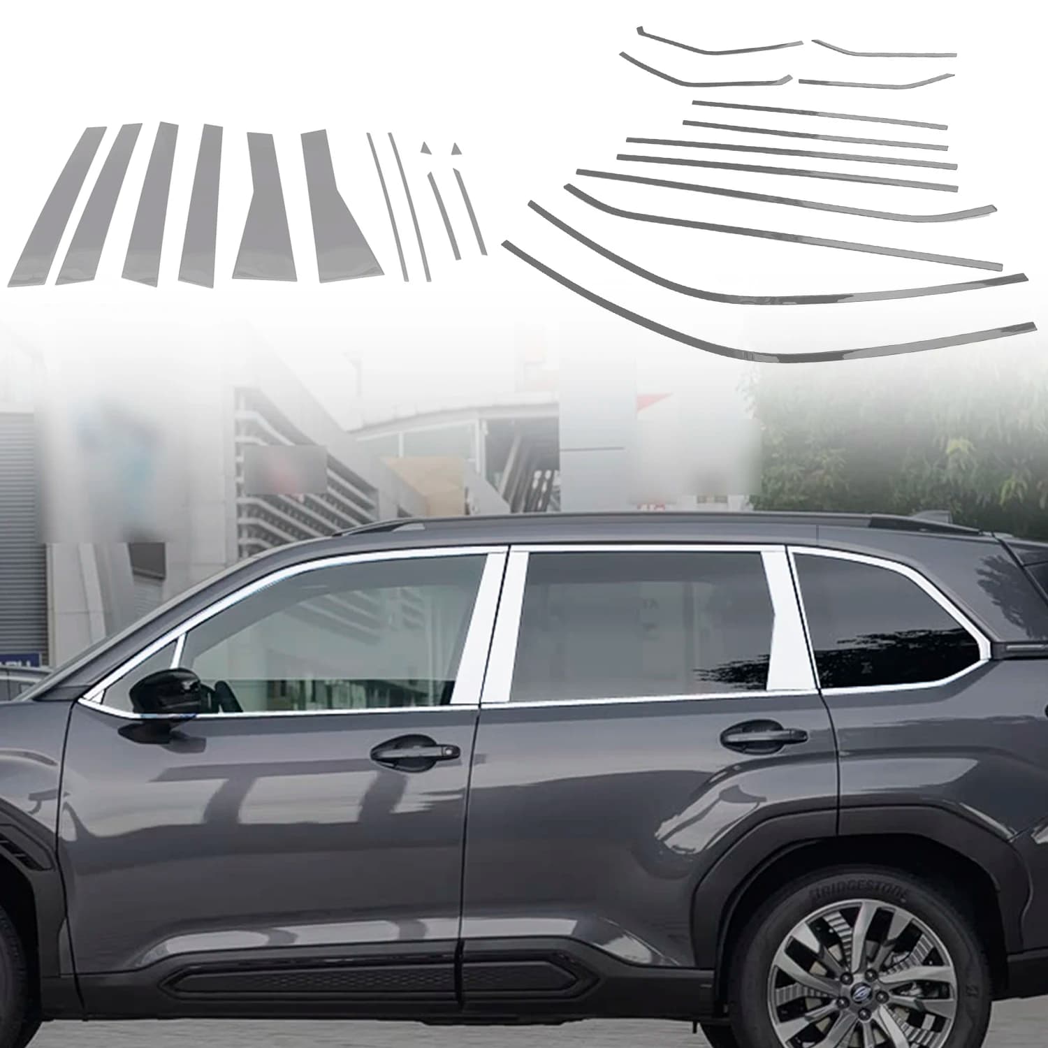 For Subura Forester 2025-2026 Window Molding Middle Pillar Sill Molding Cover Trim Strip Car Exterior Accessories Black 24pcs