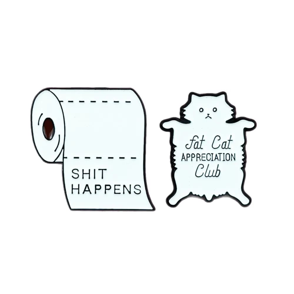 Fat Cat Enamel Pins Funny Toilet Roll Quote Lapel Pin Badge Cartoon Kitten Metal Brooch for Backpack Jacket Humor Accessory Gift