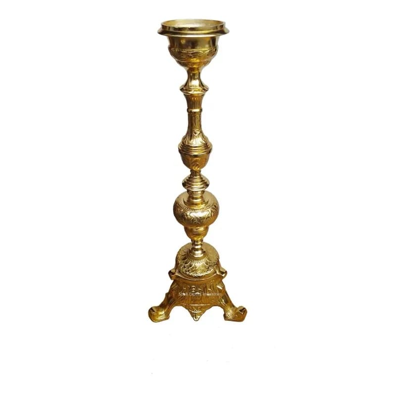 Embossed design Floor-to-ceiling cone candlestick Gold finished high candlestick for home and wedding decoration