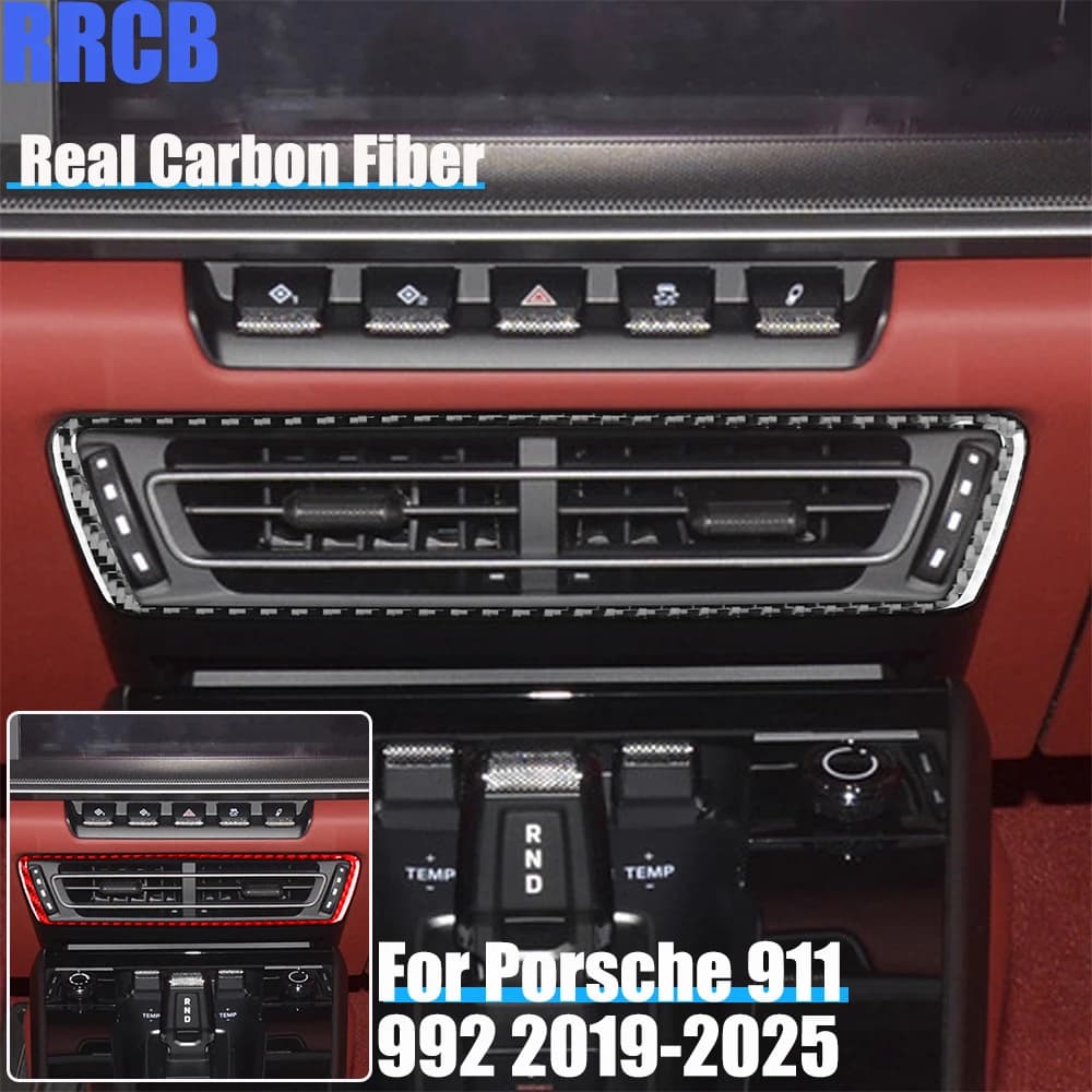 Real Carbon Fiber Car Accessories Center Console Vent Trim Cover Soft Sticker For Porsche 911 992 2019 2020 2021 2022 2023 2024