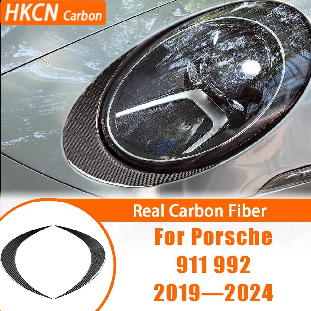 Carbon Fiber Front Lamp Headlight Deacls Cover Trim Modification Sticker For Porsche 992 911 Car Interior Accessories