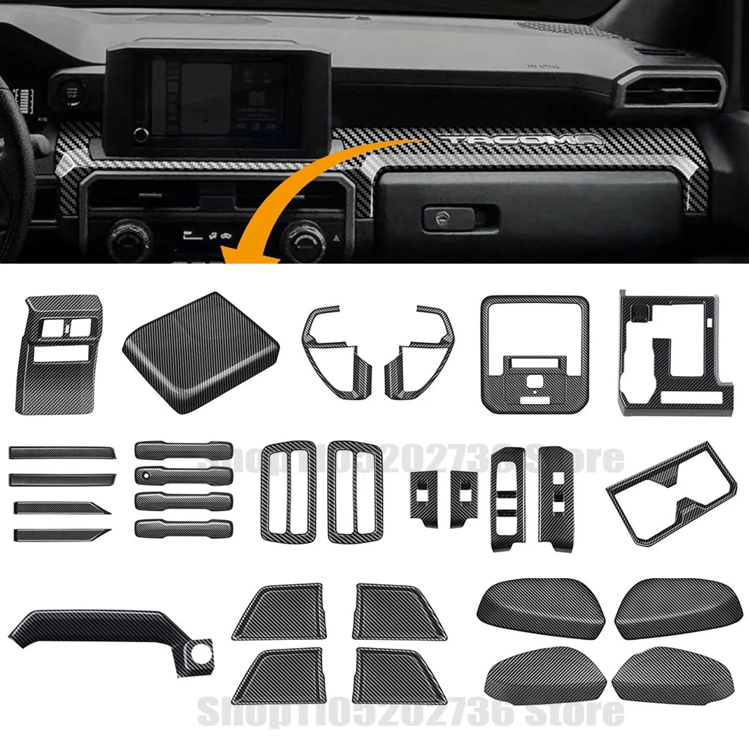 Carbon Fiber ABS Panel Decorative Cover Trim Compatible for Toyota Tacoma 2024 2025 2026 Control Overlays Cover Trim