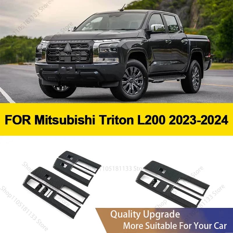 For Mitsubishi Triton L200 2023 2024 ABS material glass lifting panel decorative frame with carbon fiber pattern