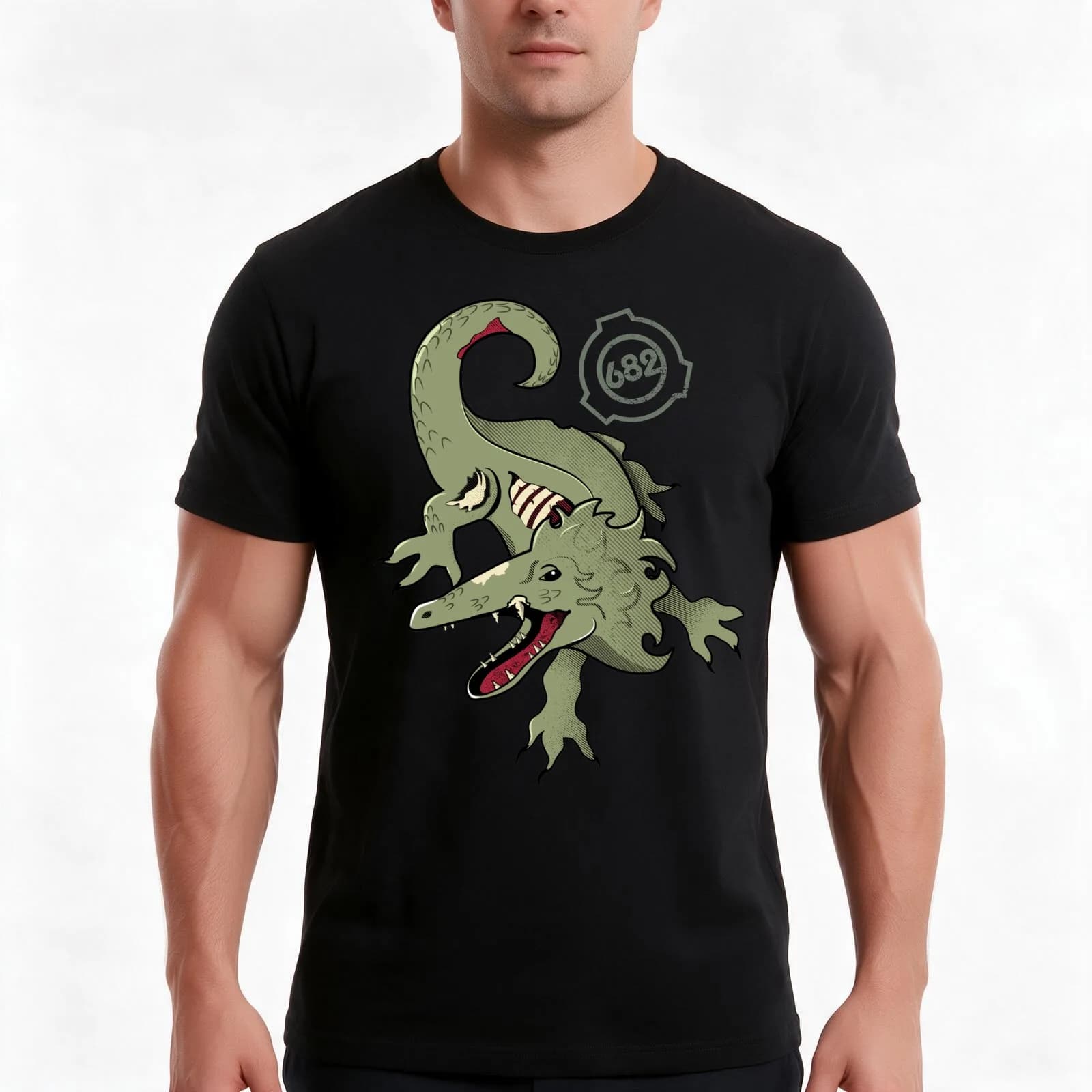 SCP-682 Hard-to-Destroy Reptile T-Shirt, Summer Casual Cotton Tee, Oversized Streetwear Tops, Vintage Graphic Print, 100% Cotton