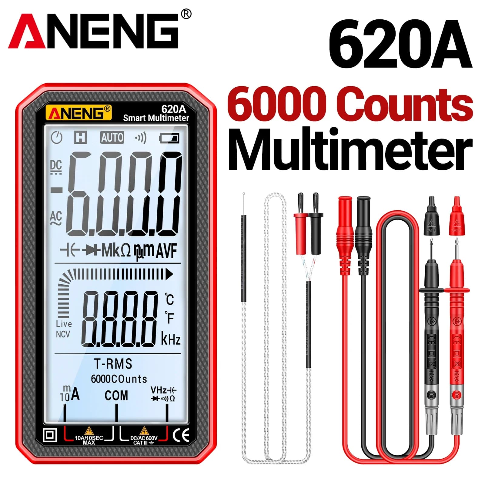 ANENG 620A Professional Level Digital Multimeter 6000 Counts 600V AC/DC Voltage 10A Current NCV Electrician Measuring Instrument