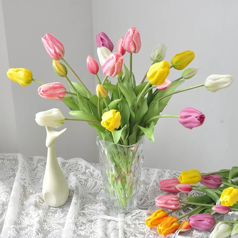 Artificial Tulips Flower Realistic Touch Tulip Flowers Fake Tulips Flowers for Home Table Vase Decor Wedding DIY Bouquet
