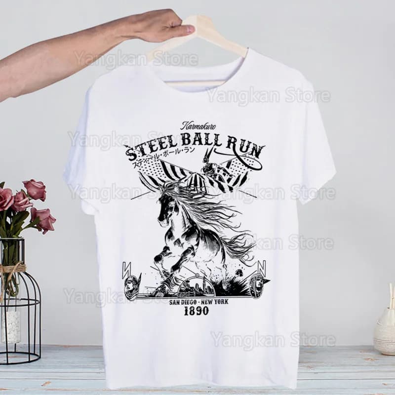 STEEL BALL RUN Shirt Novelty Funny Vintage Crew Neck Gyro Zeppeli Joestar Men's T-Shirt Top Tee Gift Streetwear