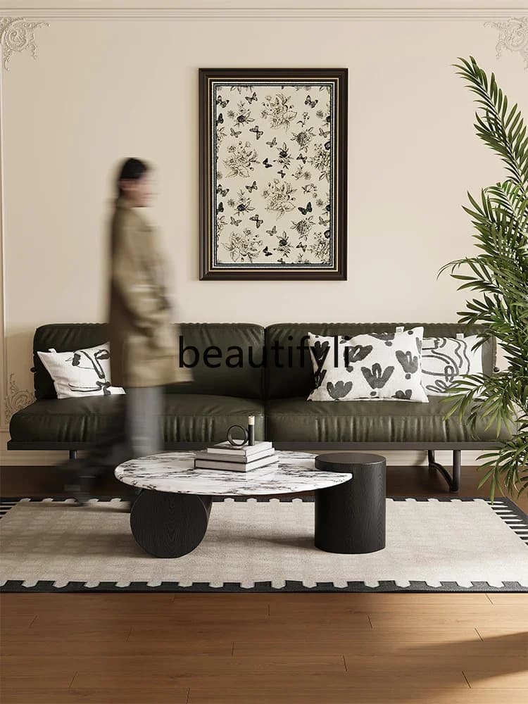yj57 Coffee table living room household light luxury high-end small apartment solid wood marble minimalist round