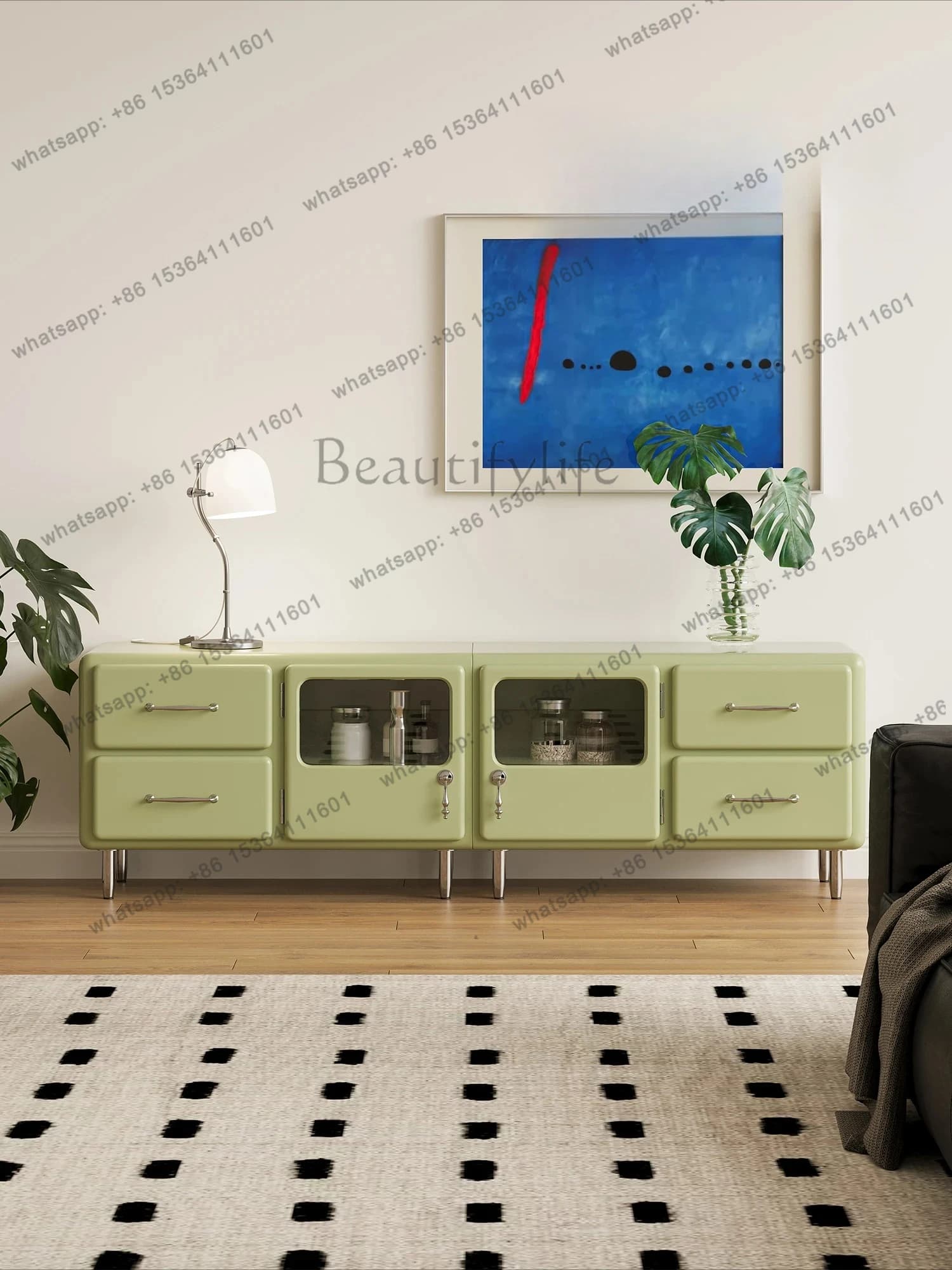 Japanese retro combination TV cabinet living room home storage floor cabinet drawer glass display locker
