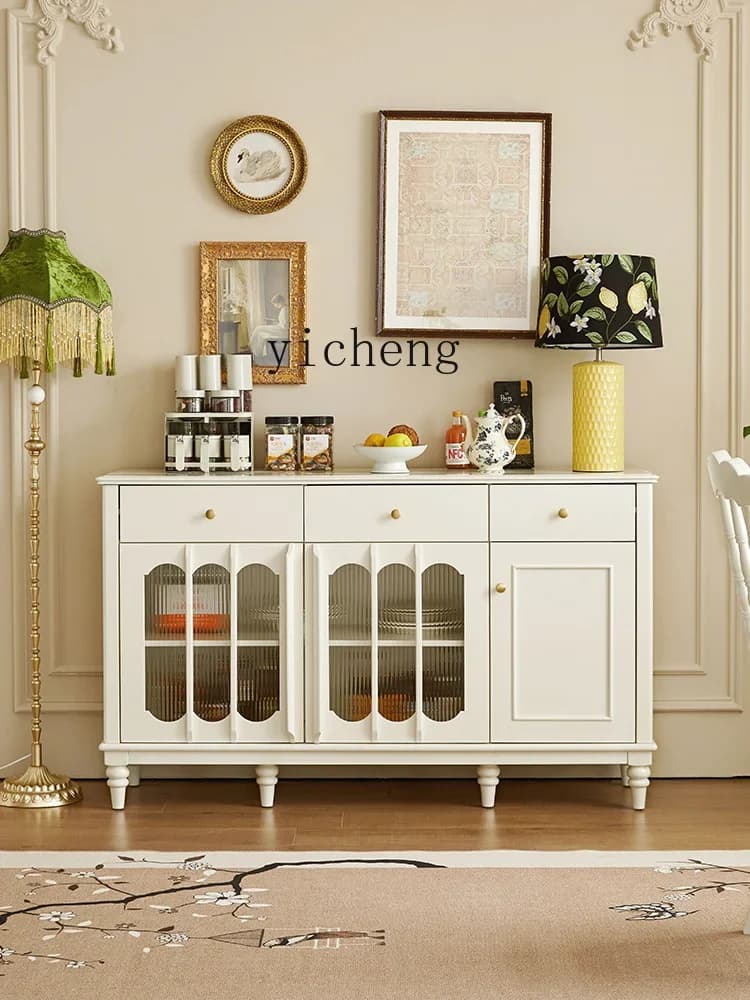 white dining side cabinet Changhong glass tea cabinet American living room storage solid wood locker