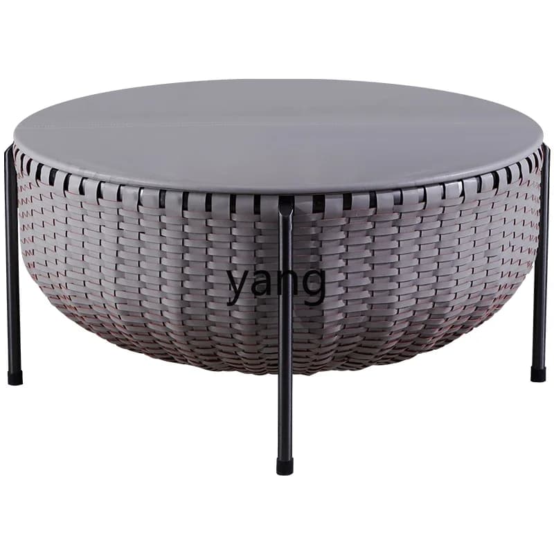 LH  round coffee table simple woven Hong Kong style living room household stainless steel tea table