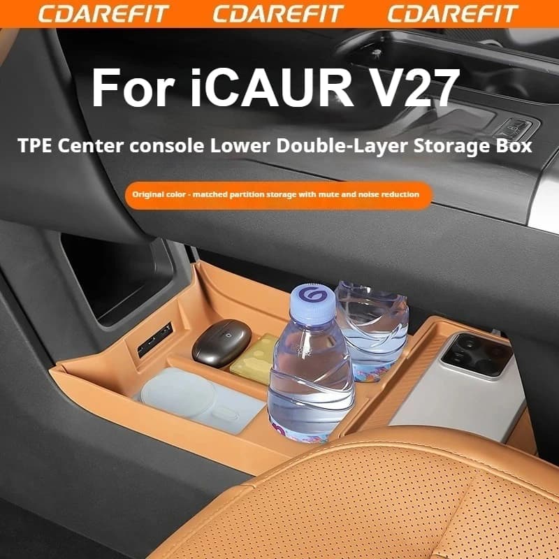 For Chery ICAUR V27 Car Center Console Armrest Box Lower Layer TPE Double-layer Storage Box Center Console Silicone Storage Pad