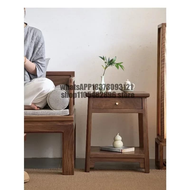 Side few North American black walnut side cabinet table removable bay window small coffee table drawer household double storage