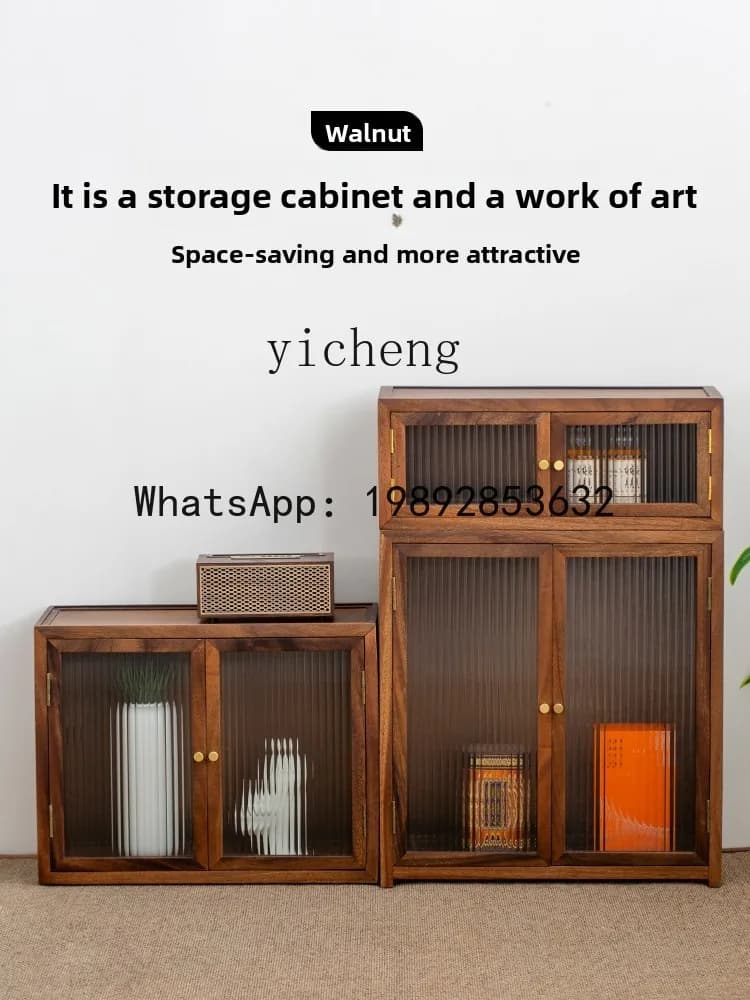 Black Walnut Floor Storage Cabinet Living Room Solid Wood Desktop Storage Tea Set Storage Cabinet