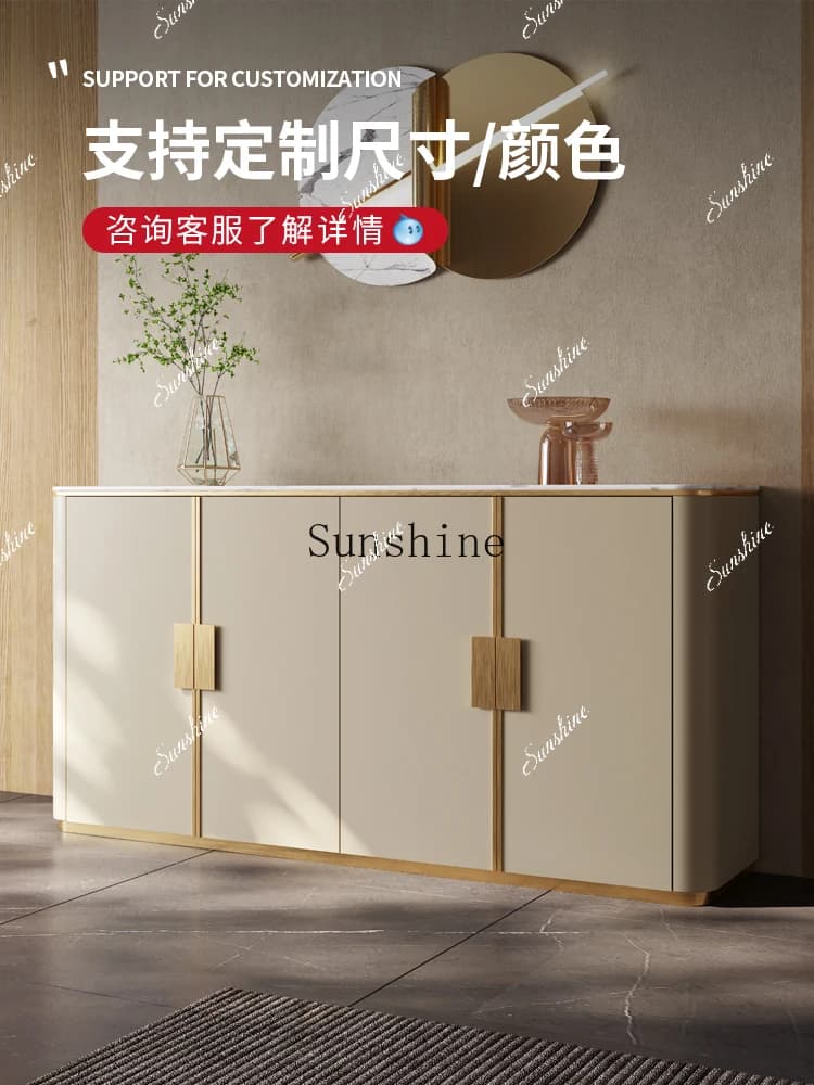 Modern simple guest restaurant against the wall, rock slab saddle leather side cabinet  FT