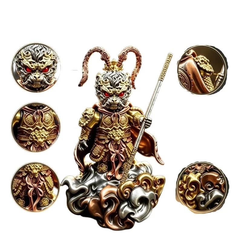 Brass Magnetic Sun Wukong Monkey King Statue Chinese Myth Figurine Cloud Base Desktop Decor Collectible Gift for Home Office