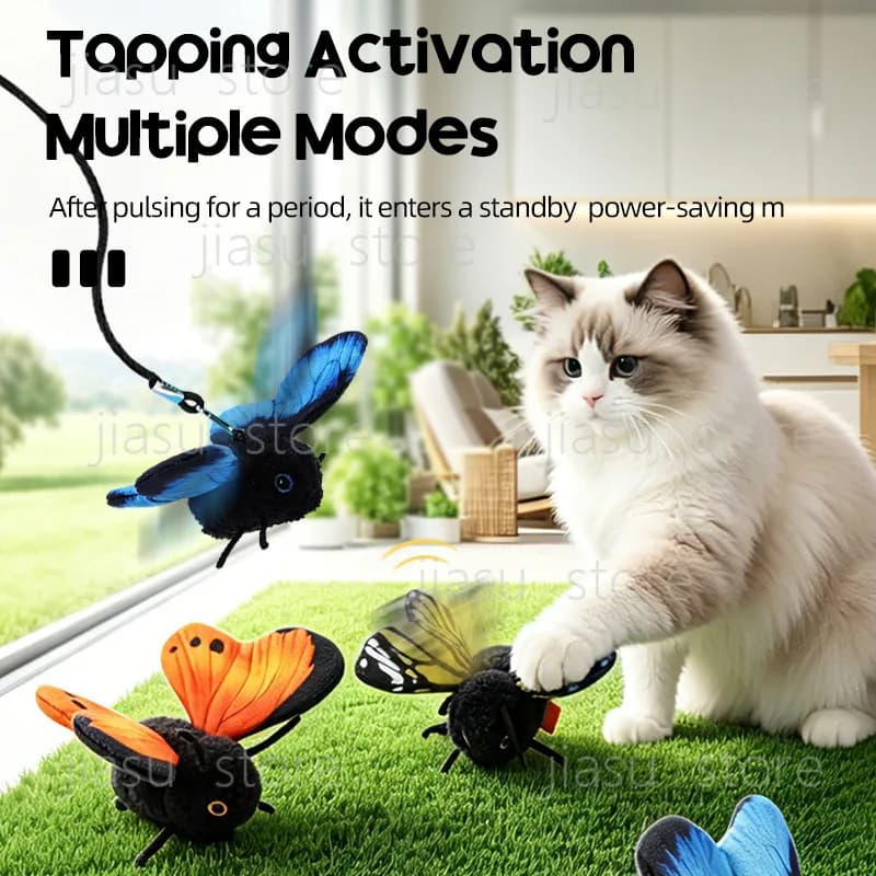 Simulated Butterfly Electric Cat Toy, Automatic Interactive Hanging Elastic Rope Battery Operated Cat Play Toy