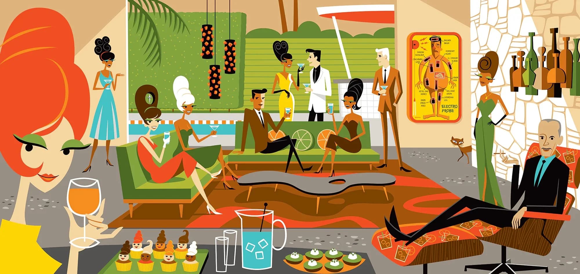 Josh Agle The First Annual Meeting of the Society for Architectural Print Art Canvas Poster, Living Room Deco, Home Wall Picture