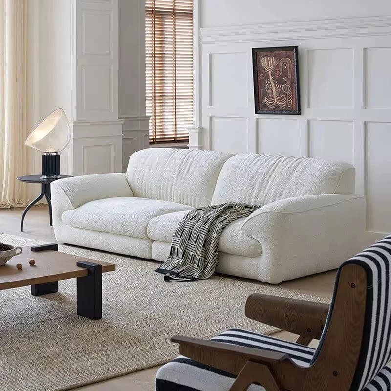 French cream fabric three-seater sofa modern simple living room straight sofa