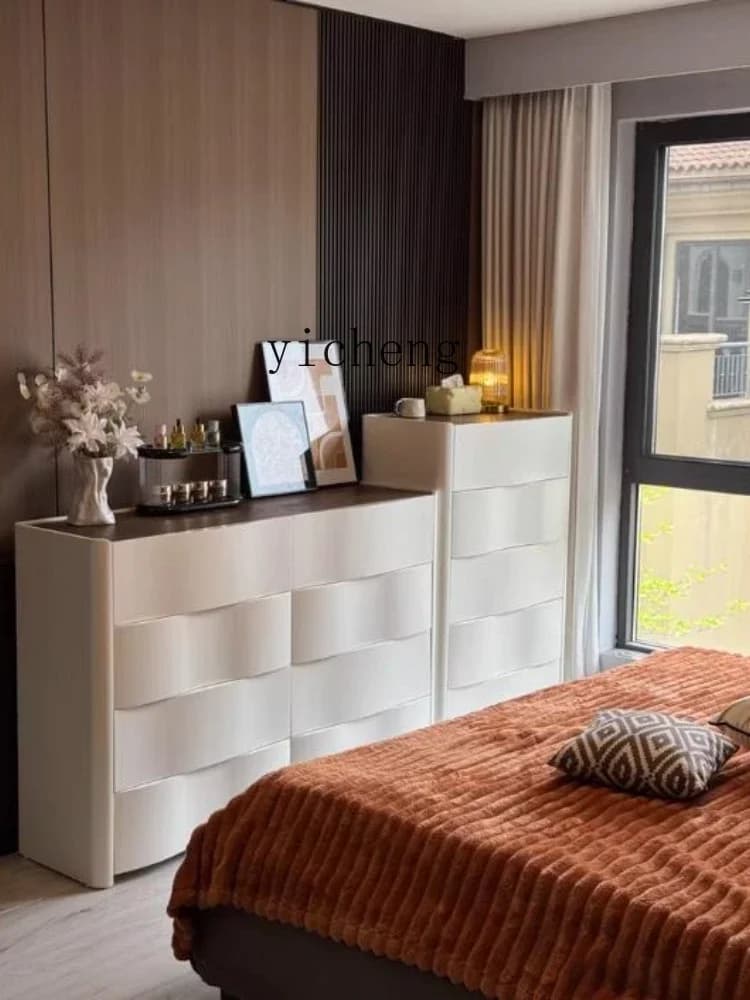 Modern Minimalist Five-Drawer Cabinet Set Solid Wood Master Bedroom Bedside Vintage Style Storage Cabinet