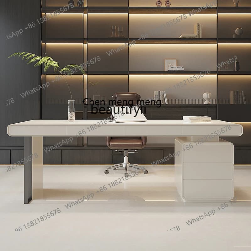 Light Luxury Italian Minimalist Study Desk Solid Wood High-End Feel Living Room Home Large Board Desk Office Computer Desk