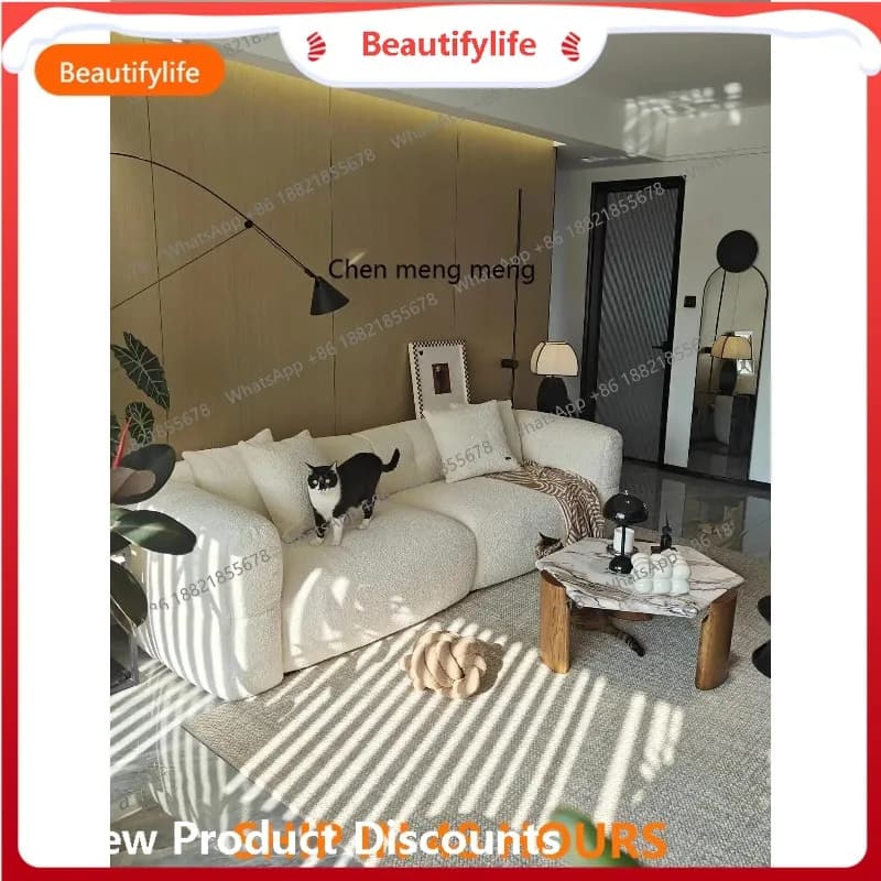 H  Retro, sofa living room simple modern log fabric straight row small apartment, new