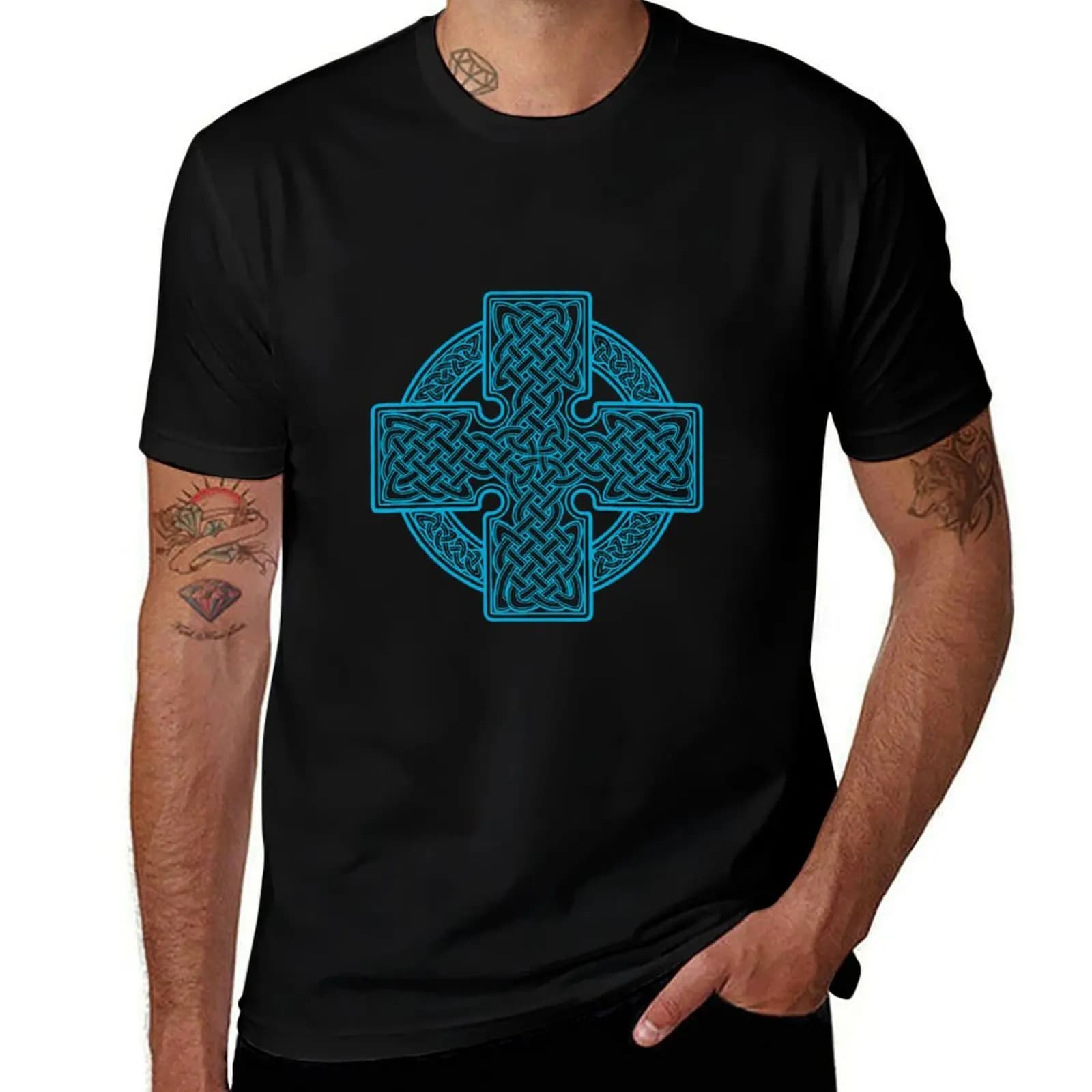 Blue Celtic Cross T-Shirt Lightweight Running Sports T-Shirt