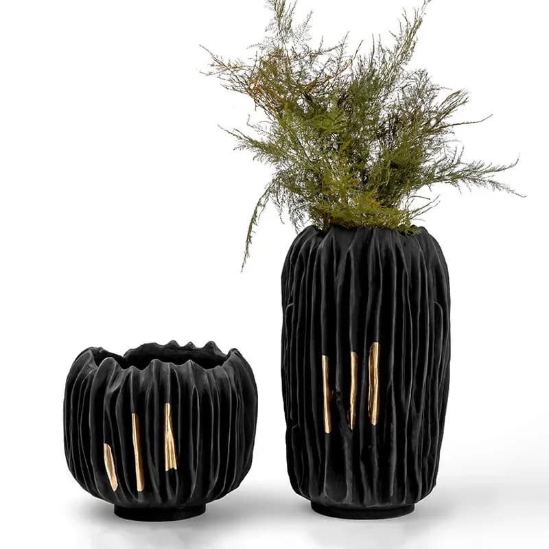 Resin Vase Black Gold Crease Texture Abstract Resin Craft Ornament Flower Arrangement Accessories Home Decoration Vases Pots