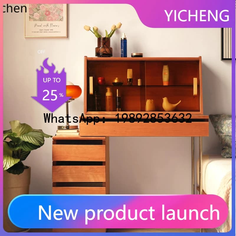 X1  dresser, cherry wood chest, integrated with socket, retractable makeup table, all solid wood makeup table