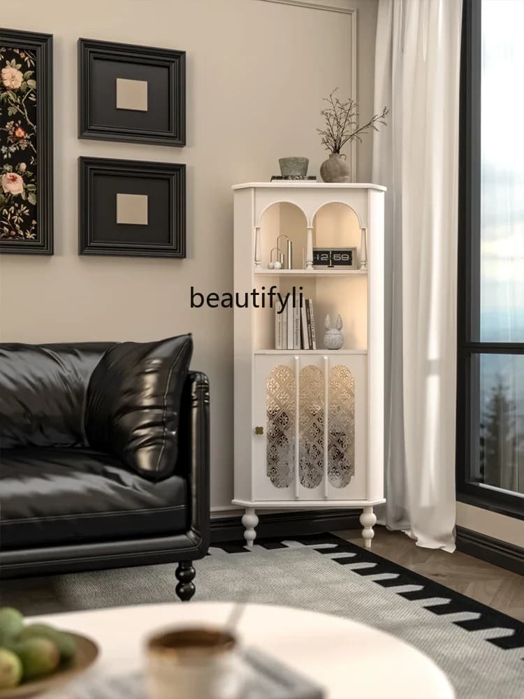 X Vintage French Style Cream White Fan-Shaped Living Room Dining Room Corner Integrated Wall-Mounted Corner Storage Cabinet