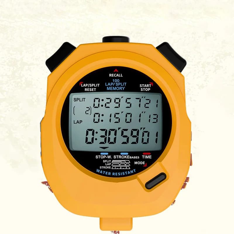 Electronic Professional Waterproof Chronograph Stopwatch with 100 Laps 3-Row Display Timer Alarm for Track and Field Training