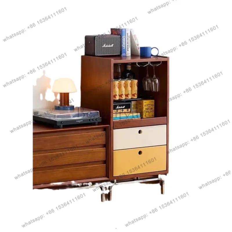 Nordic medieval dining side retro simple storage solid wood sideboard kitchen living room storage cabinet integrated