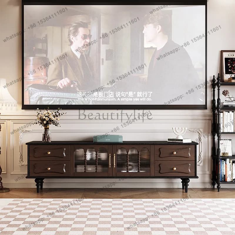 American solid wood TV cabinet small apartment French retro storage locker integrated