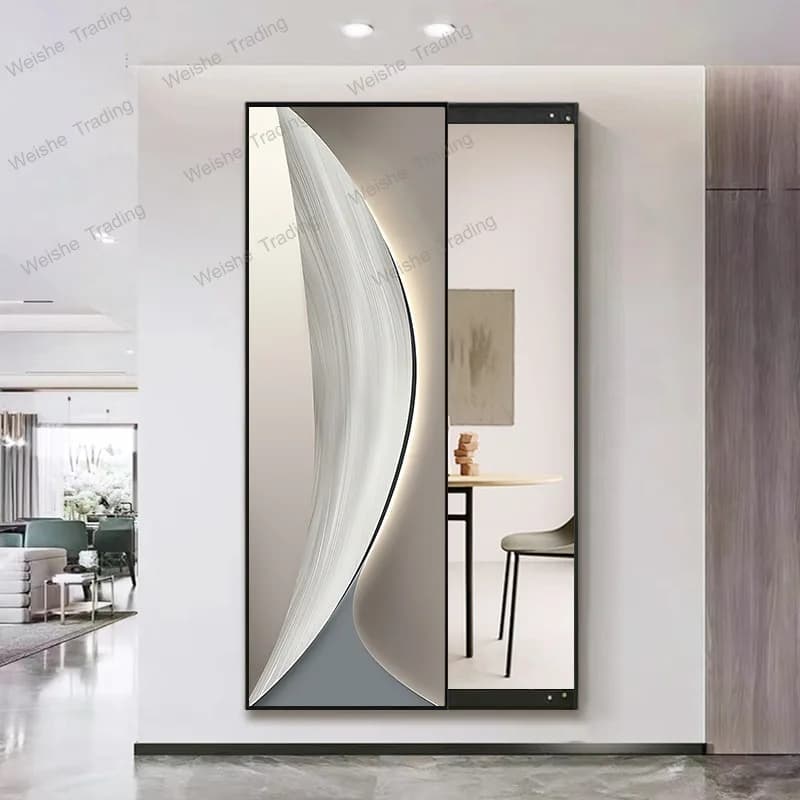 Art abstract invisible full-length mirror push-pull hidden hidden mirror bedroom wall hanging household full-length mirror