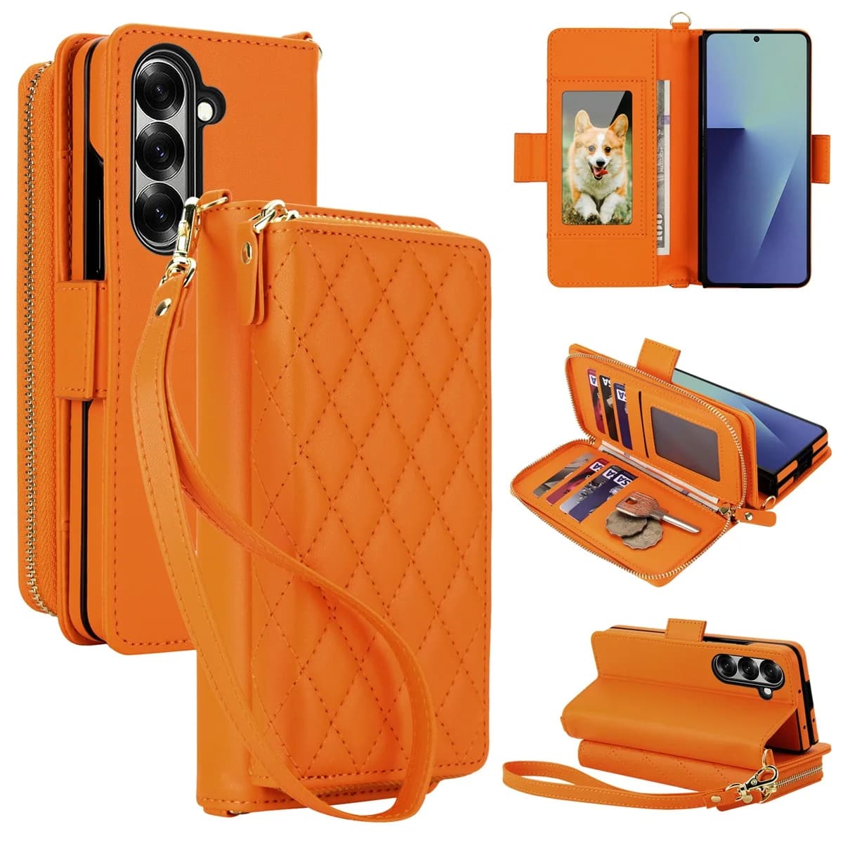 Luxury Crossbody Wallet Leather Cards Holder Case For Samsung Galaxy Z Fold 7 6 5 4 3 5G Shockproof Protection Cover Accessories