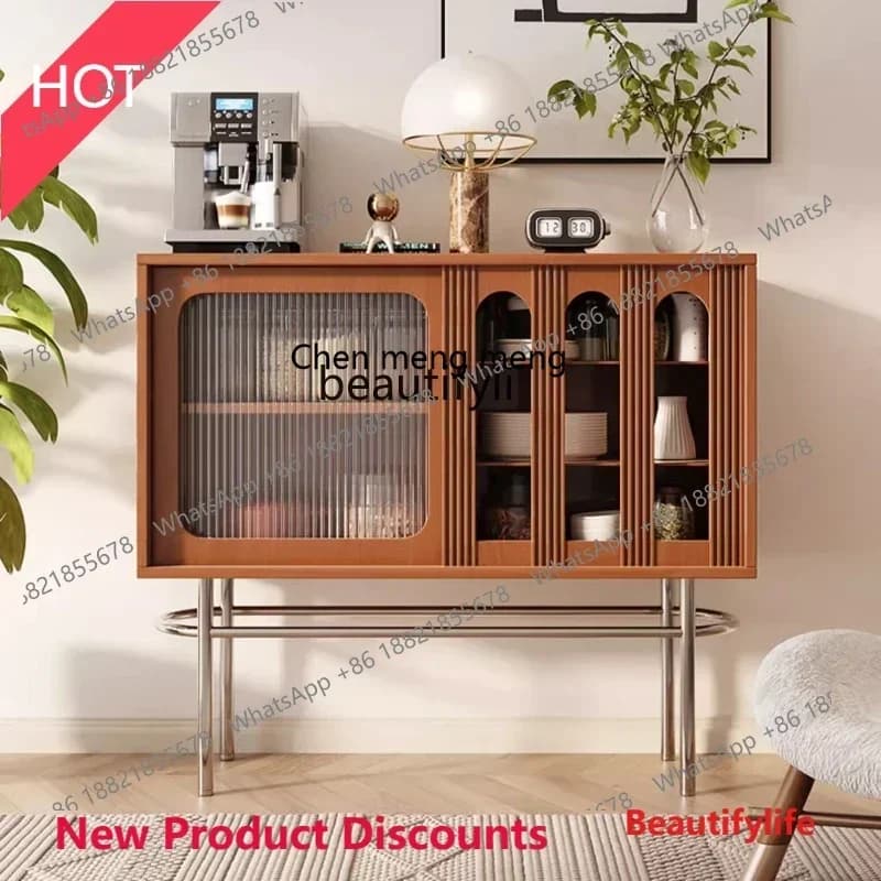 z11Nordic style light luxury door cabinet, living room glass storage, retro style solid wood dining side cabinetK182