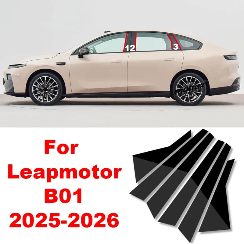 Car Middle Window Pillar Posts Door Trims Molding for Leapmotor B01 2025 2026 Anti Scratch PC Stickers Car Exterior Accessories