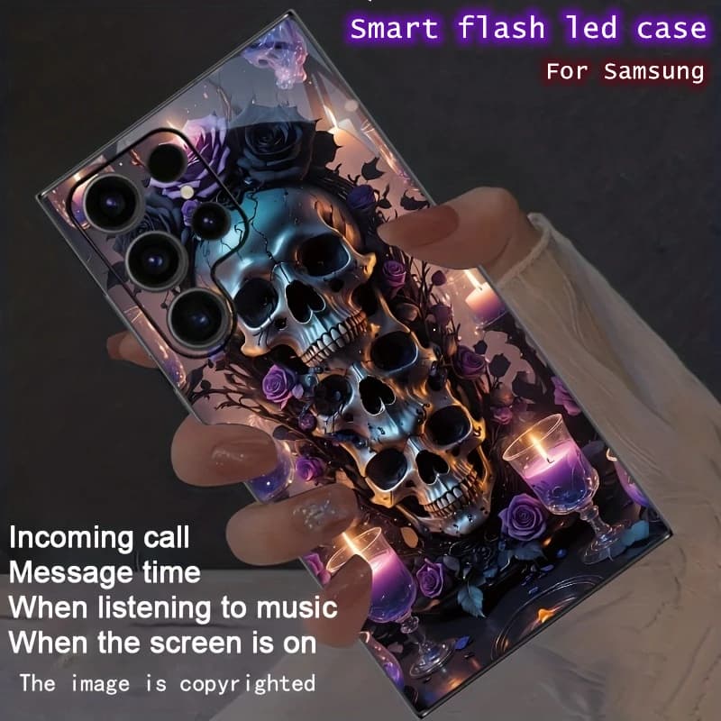 Skeleton Rose Glow Flash Phone Case For Samsung Galaxy Z Flip 7 6 5 Fold 4 S25 S24 S23 S22 Ultra Plus 5G FE A17 LED Shell Cover