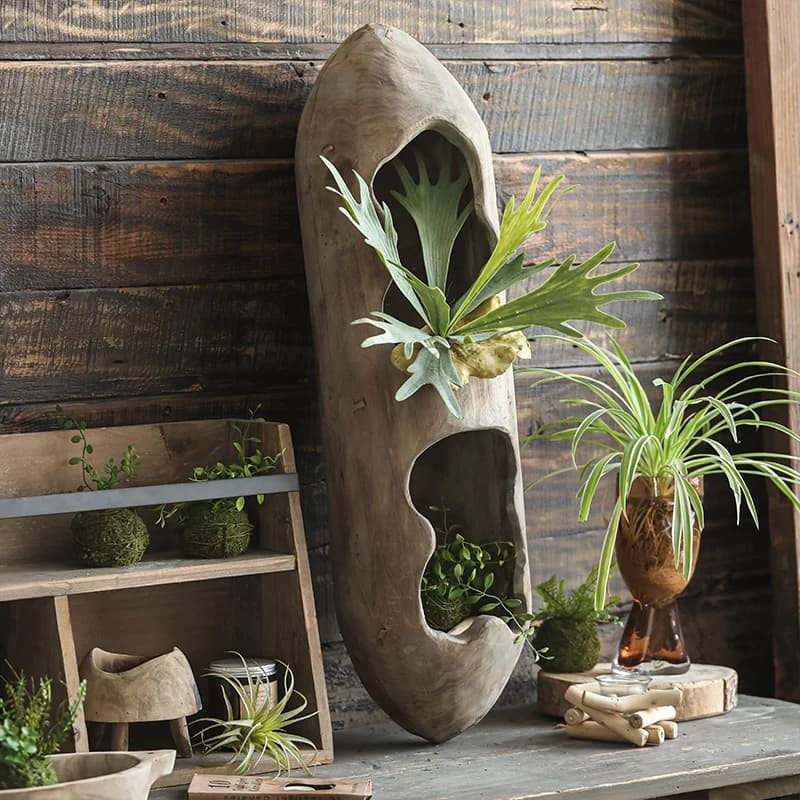 Rustic Wabi-Sabi Double-Mouth Willow Flower Pot Wooden Courtyard Planter for Guesthouse Entry Decorative Outdoor Garden Trough