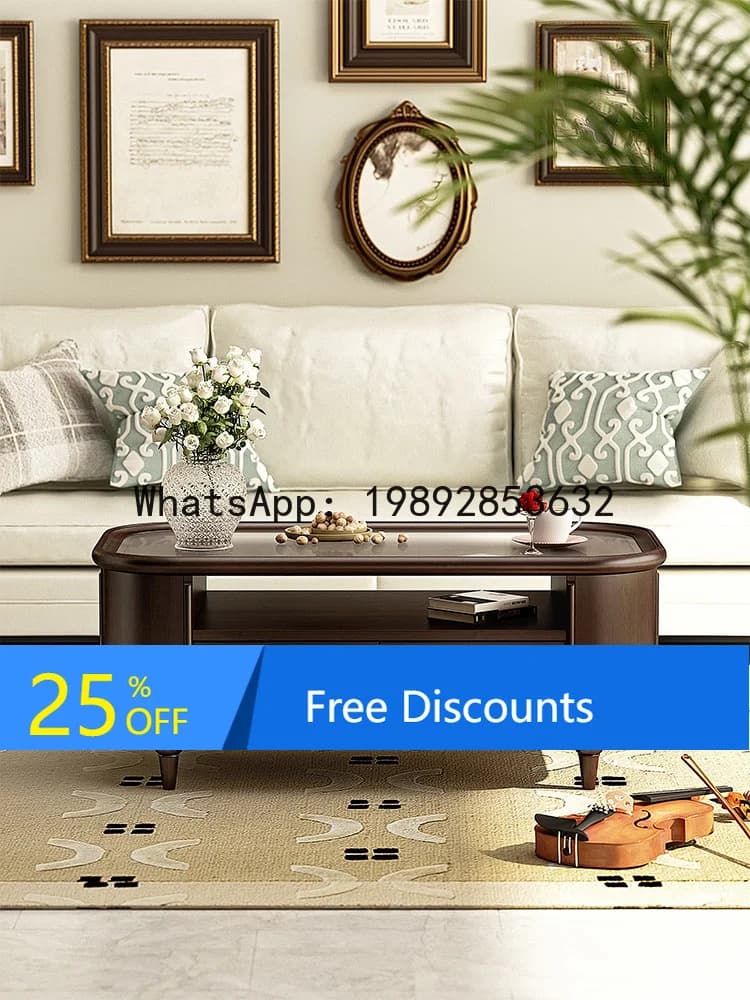 LYY American Retro Solid Wood Coffee Table and TV Cabinet Set for Living Room, Small Apartment, French Light Luxury Simple