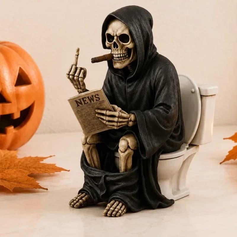 1/3/5pcs Halloween Toilet Grim Reaper Figurine Middle Finger Resin Sculpture Funny Gothic Home Desk Decor Gift