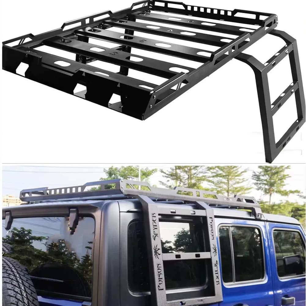 4WD Offroad Car Accessories Car Steel Aluminum Cargo Carrier Roof Rack With Ladder For Jeep Wrangler JL 2018+