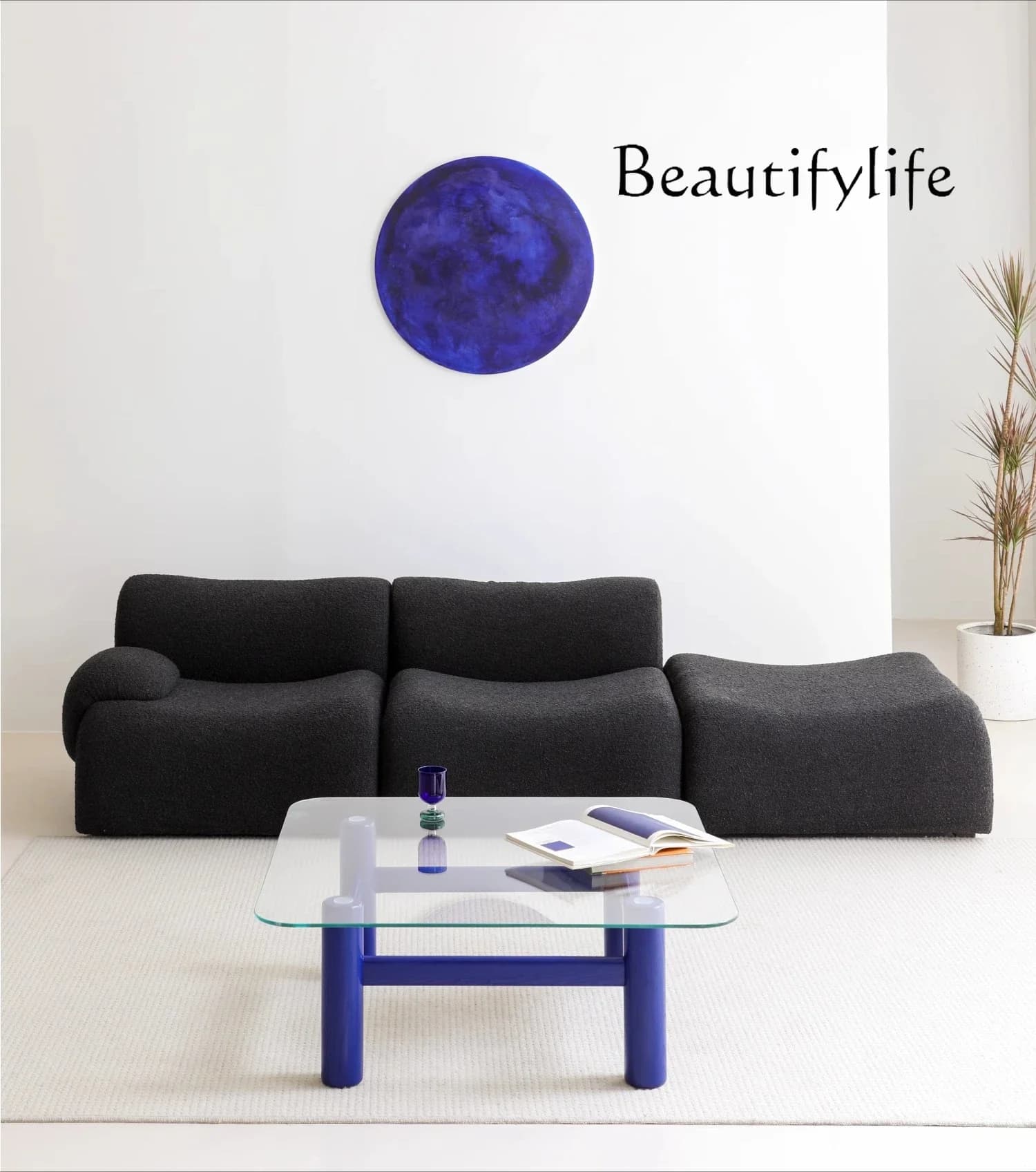 A44 Home black sofa medieval fabric lamb circle fleece free combination arc creative arc module