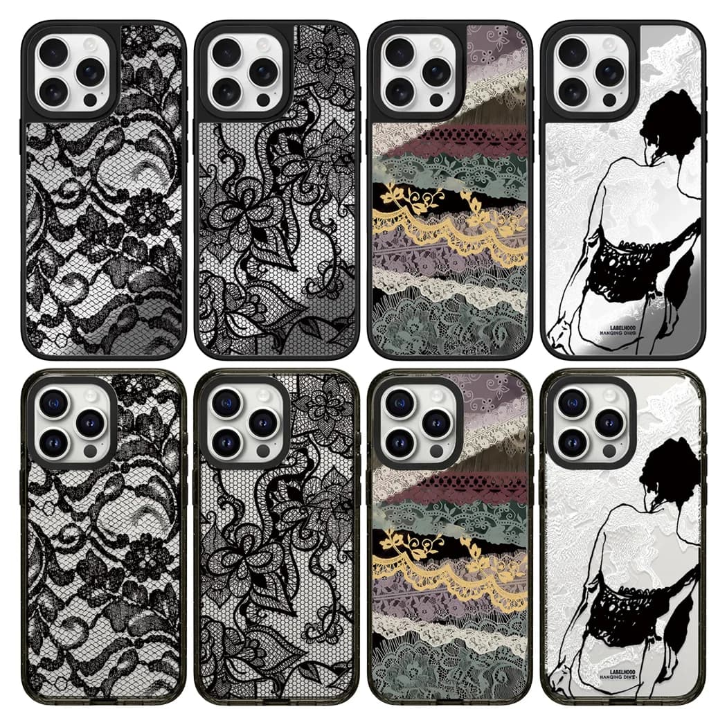 Black Flower Patterned Grid Mirror / Acrylic Phone Cover for IPhone 13 14 15 16 17 Pro Max Case for IPhone 17 Air