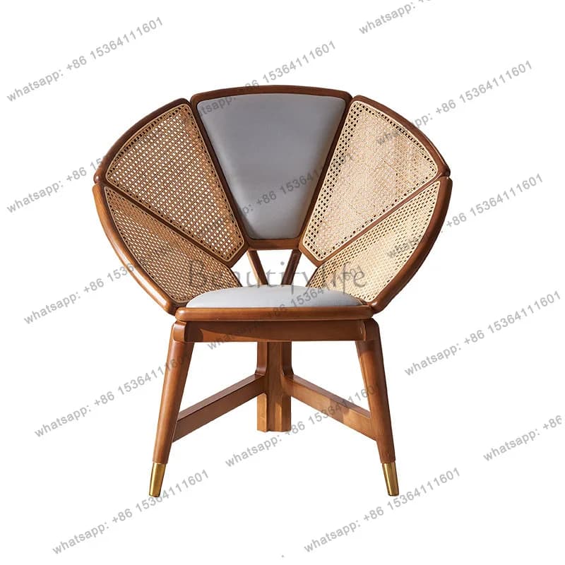 Retro solid wood sofa chair rattan single recliner modern simple bed and breakfast backrest