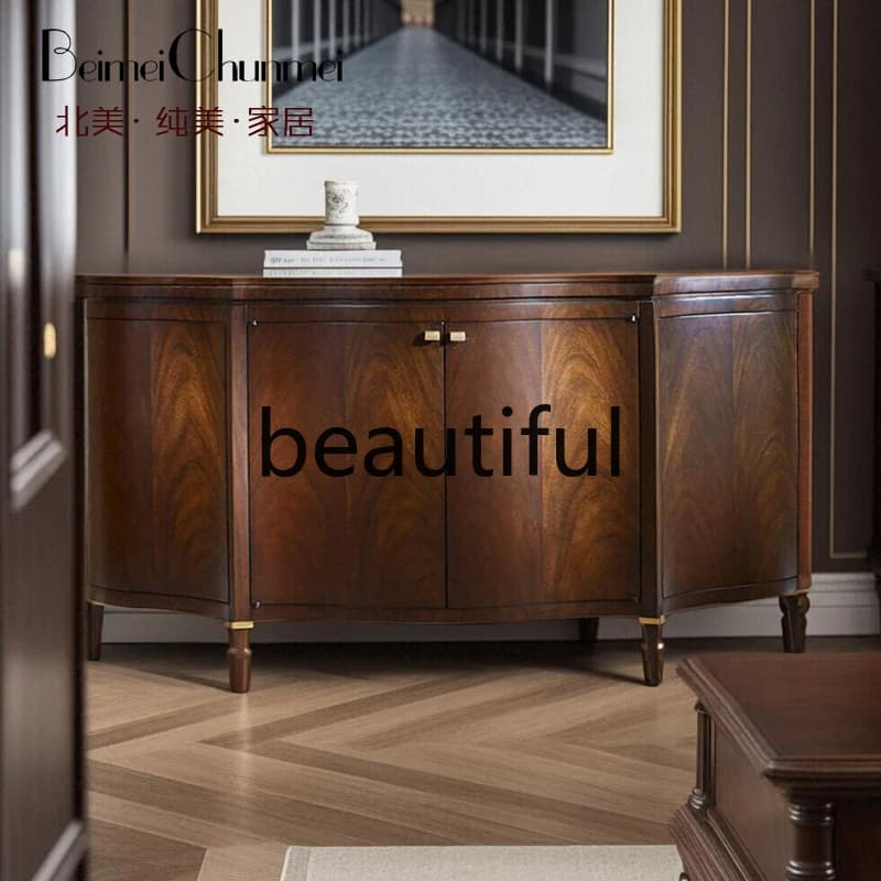 Nordic fashion dining side cabinet carved solid wood furniture retro Italian decorative cabinet living room entrance