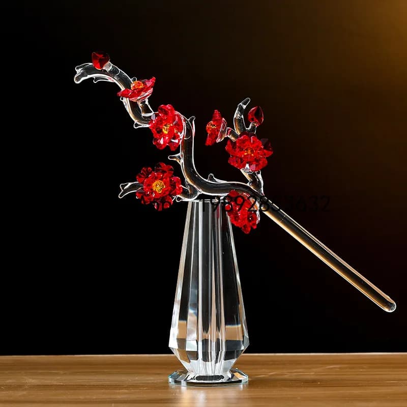 X-21  Nordic Light Transparent Crystal Plum Blossom Ornament Set Crystal Craft Ornaments